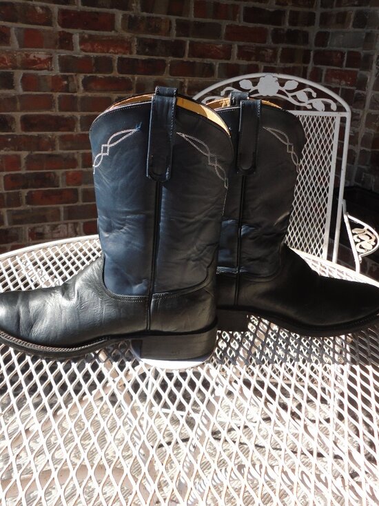 ANDERSON BEAN Men\'s Blue & Black Rounded Toe Leather Western Boots Size 9B
